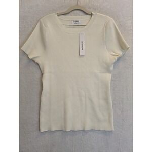 The Workshop Women's XL‎ Ribbed Knit T Shirt Cream Short Sleeve Crew Neck